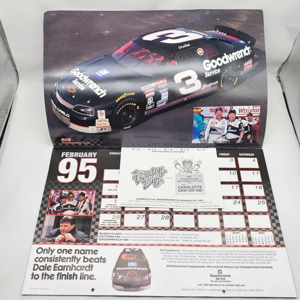 1995 Superstars of NASCAR Calendar Dale Earnhardt Gordon Championship Foldout